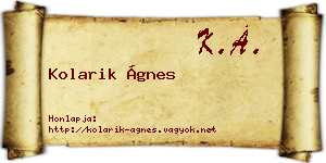 Kolarik Ágnes névjegykártya